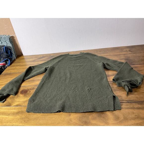 Ann Taylor Sweater Womens Small Petite Tie Sleeve Green Wool Cashmere Blend - Picture 9 of 11